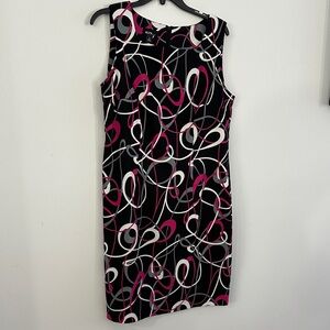 Alyx Elegant Black and Pink Patterned Midi Dress